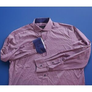 Bugatchi Shirt Mens Medium Red‎ Blue Geometric Performance Flip-Cuff Stretch